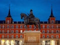 Felipe III Statue in plaza mayor in Madrid at dawn or twilight side view Royalty Free Stock Photo