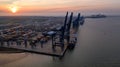 Felixstowe container port at sunrise