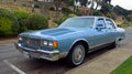 Classic Pontiac Parisienne V6 Parked with gardens in background.