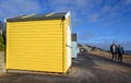 Felixstowe, Suffolk, UK : Bright yellow beach hut