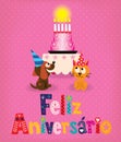 Feliz Aniversario Brazilian Portuguese Happy Birthday retro card