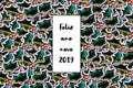 Feliz ano novo 2019 card Happy New Year in portuguese with holly leaves as a background