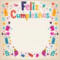 Feliz Cumpleanos - Happy Birthday in Spanish border lined paper retro card Royalty Free Stock Photo