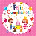 Feliz Cumpleanos - Happy Birthday in Spanish kids card Royalty Free Stock Photo