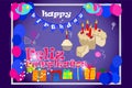 feliz cumpleanos typographic vector design for greeting cards and posters with balloons, cake and gift boxes, design template for