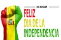 Feliz Dia De La Independencia or Modern Abstract Background with Fist Painted with Bolivia flag. New 6th of august