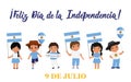 Text in spanish: Happy Independence Day, 9th July. Vector illustration. Design concept banner, card. Lettering