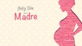 Feliz Dia de la Madre - Happy Mother`s Day in Spanish language - greeting card. Pink silhouette of pregnant woman Royalty Free Stock Photo