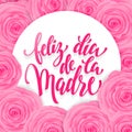 Feliz dia de Madre greeting card. Pink red floral pattern.