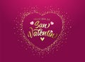 Feliz dia de San Valentin spanish calligraphy with golden dust heart Royalty Free Stock Photo