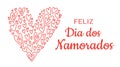 Feliz Dia dos Namorados - Portuguese Valentines Day. Festive banner with text, hand drawn heart outline doodles in a
