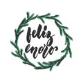 Feliz enero - happ January in spanish, hand drawn latin winter month lettering quote