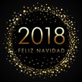 2018 Feliz Navidad on black label with golden glitter confetti