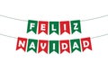 feliz navidad bunting garland, green and red pennants and white letters, party banner, vector decorative element