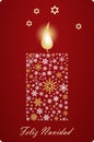 Feliz Navidad candle vector with snowflakes, stars and spanish greetings.