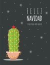 Feliz navidad card with cute christmas cactus. Season greetings.