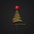 Feliz navidad - Christmas greetings in Spanish - abstract glitter gold christmas tree with red star. Royalty Free Stock Photo