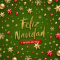 Feliz navidad - Christmas greetings in Spanish. Glitter gold Holiday greeting and Christmas decoration. Royalty Free Stock Photo