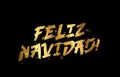 Feliz Navidad! Golden inscription Merry Christmas in Spanish. Lettering. Drawn with a brush by hand. Christmas greeting card Royalty Free Stock Photo