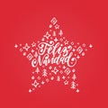 Feliz Navidad, handwritten phrase, translated from Spanish Merry Christmas. Vector decorative star illustration.