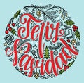 Feliz Navidad Lettering. Merry Christmas spanish text holiday lettering vector illustration. Royalty Free Stock Photo