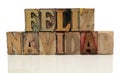 Feliz navidad in letterpress wood type Royalty Free Stock Photo