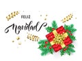 Feliz Navidad Merry Christmas Spanish trendy quote calligraphy on white premium background for winter holiday design template. Vec