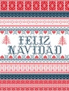 Feliz Navidad Nordic style vector seamless Christmas patterns inspired by Scandinavian Christmas, festive winter in cross stitch Royalty Free Stock Photo