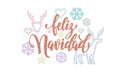 Feliz Navidad Spanish Merry Christmas embroidery font decoration for holiday greeting card design. Vector Christmas knitted callig