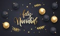 Feliz Navidad Spanish Merry Christmas golden decoration, calligraphy gold font for greeting card black background design. Vector C Royalty Free Stock Photo