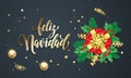 Feliz Navidad Spanish Merry Christmas golden decoration and gold font calligraphy greeting card design. Vector Christmas tree wrea Royalty Free Stock Photo