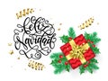 Feliz Navidad Spanish Merry Christmas hand drawn calligraphy for holiday greeting card background template. Vector Christmas tree Royalty Free Stock Photo