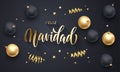 Feliz Navidad Spanish Merry Christmas holiday golden decoration, gold hand drawn calligraphy font for greeting card black backgrou Royalty Free Stock Photo