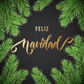 Feliz Navidad Spanish Merry Christmas holiday golden hand drawn calligraphy text for greeting card design template. Vector Christm Royalty Free Stock Photo