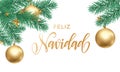 Feliz Navidad Spanish Merry Christmas holiday golden hand drawn calligraphy text for greeting card of star ornament decoration on Royalty Free Stock Photo