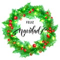 Feliz Navidad Spanish Merry Christmas holiday hand drawn calligraphy text for greeting card background design template. Vector Chr Royalty Free Stock Photo