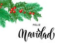 Feliz Navidad Spanish Merry Christmas holiday hand drawn calligraphy text for greeting card background design template. Vector Chr Royalty Free Stock Photo