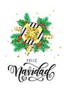 Feliz Navidad Spanish Merry Christmas holiday hand drawn calligraphy text for greeting card background design template. Vector gif Royalty Free Stock Photo