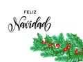 Feliz Navidad Spanish Merry Christmas holiday hand drawn quote calligraphy lettering greeting card background template. Vector Chr Royalty Free Stock Photo