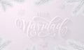 Feliz Navidad Spanish Merry Christmas icy frozen font and icy snowflake white background for Xmas greeting card design. Vector Chr Royalty Free Stock Photo