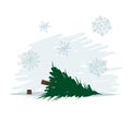 Felled tree in forest, vector illustration