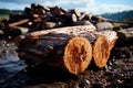 Felled tree logs. Deforestation environmental problem Royalty Free Stock Photo