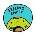 Felling emty hand drawn vector illustration sticker pin patch sad avocado