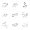 Felling icons set, outline style