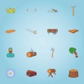 Felling of trees icons set, cartoon style