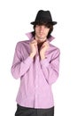 Fellow in checkered shirt and black hat Royalty Free Stock Photo