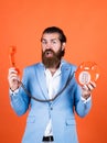 Fellow On The Phone. young man talking on telephone. businessman talking on vintage phone. Male talking on landline Royalty Free Stock Photo