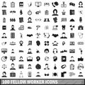 100 fellow worker icons set, simple style