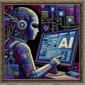 felt art patchwork, AI cyborg machine learning and artificial intelligence concept, Generative AI Royalty Free Stock Photo