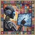 felt art patchwork, AI cyborg machine learning and artificial intelligence concept, Generative AI Royalty Free Stock Photo